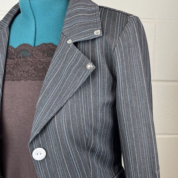 Custom Embellished Gray pin striped Jacket - Picture 2 of 5